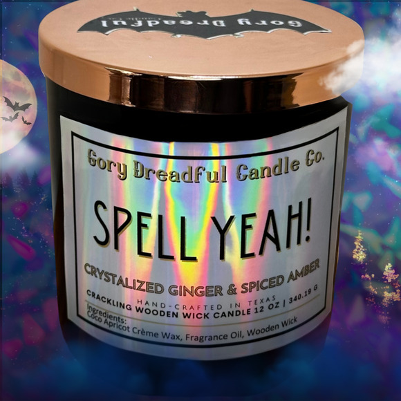 Spell Yeah! Crackling Wooden Wick Candle: Crystallized Ginger Spiced Amber Scent - Picture 7 of 10